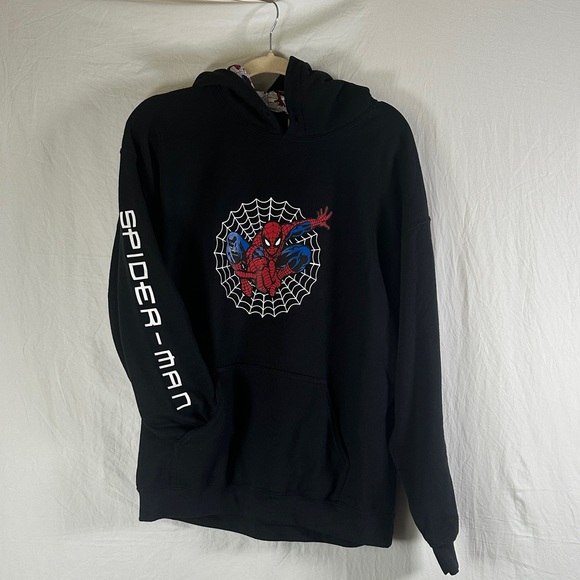 Gildan Other - Gildan Black Pullover Hoodie with Red & Blue Spider Graphic
